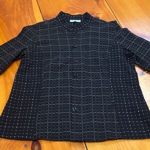 HABITAT XS Black White Shaped Shirt Check Stripe Print Square Buttons Mandarin